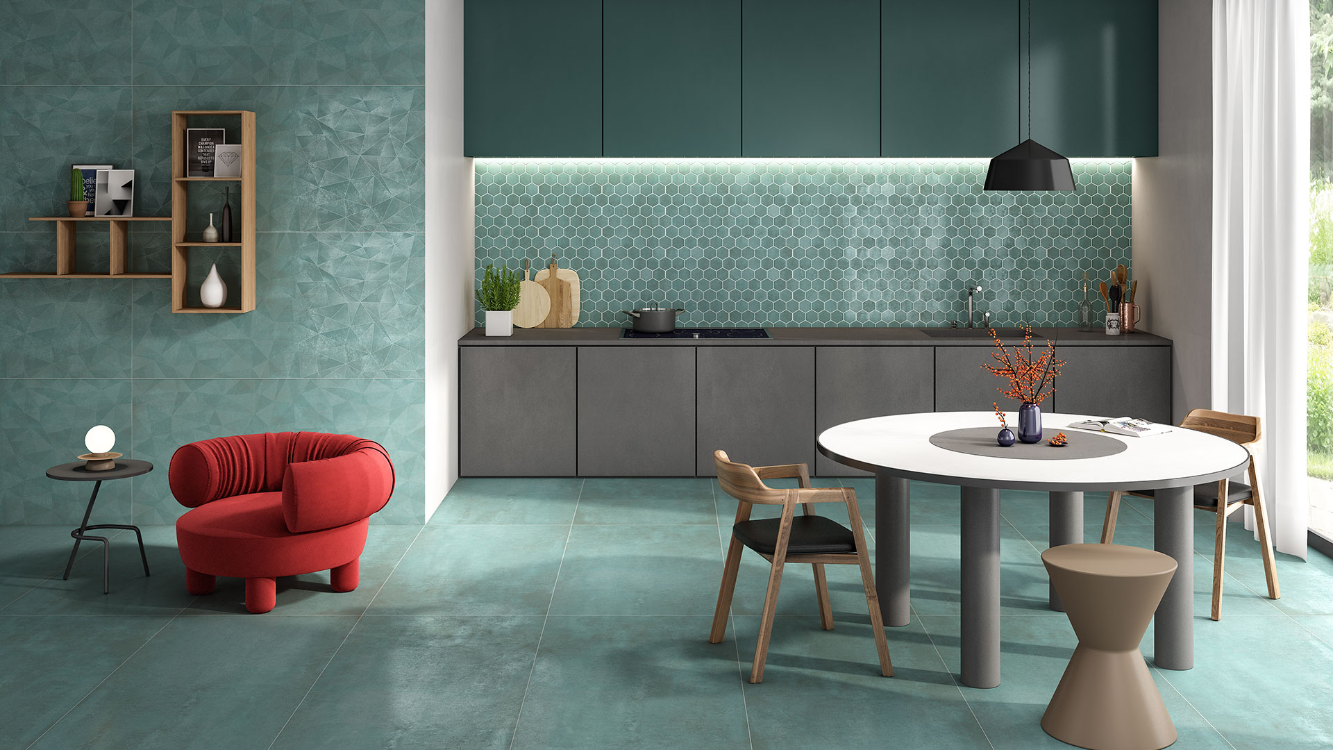VERDIGRIS AQUA HEXAGONE